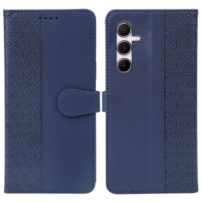 For Samsung Galaxy A35 5G Case Magnetic Clasp Four-Leaf Clover Leather Phone Cover - Blue
