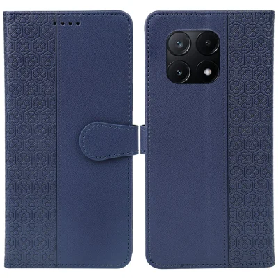 For Xiaomi Poco X6 Pro 5G  /  Redmi K70E 5G Case Magnetic Clasp Four-Leaf Clover Leather Phone Cover - Blue