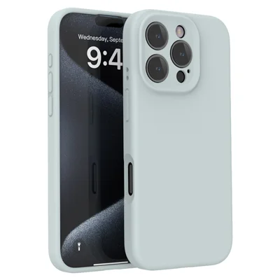 For iPhone 16 Pro Magnetic Case PC + Liquid Silicone Shockproof Protective Phone Cover - Blue Grey