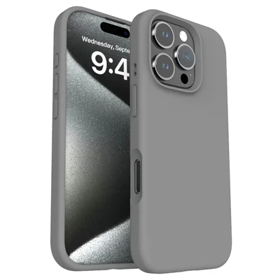 For iPhone 16 Pro Max Magnetic Case PC+Liquid Silicone Anti-Scratch Phone Cover - Charcoal Grey