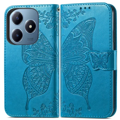 For Realme Note 60x 4G / C63 4G / C61 4G Case PU Leather Wallet Phone Cover Butterfly Pattern - Blue