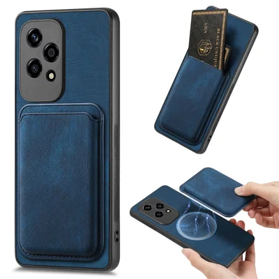 D12 For Honor 200 Lite Case Leather+TPU Retro Phone Cover with Detachable Card Slot - Blue