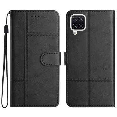 Anti-Kratzer-Handyhülle für Samsung Galaxy A42 5G, Rindsleder-Textur, Business-Stil, PU-Leder, Nählinienverzierung, Brieftasche mit Ständer - Schwarz