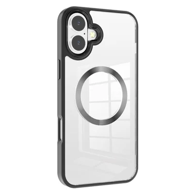 Til iPhone 16 Case Kompatibel med MagSafe CD-mønster TPU+PC Gennemsigtigt Telefonhylster - Sort