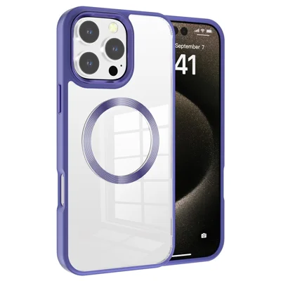For iPhone 16 Pro Max Case Compatible with MagSafe CD Pattern TPU+PC Clear Phone Cover - Dark Purple