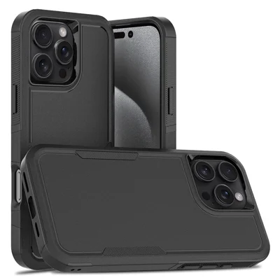 For iPhone 16 Pro Max Case 2-in-1 PC+TPU Shockproof Phone Cover - Black