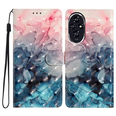 For Honor 200 5G Case PU Leather 3D Pattern Printing Wallet Phone Cover - Pink Blue Marble