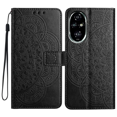 For Honor 200 Pro 5G Leather Case with Card Slots Mandala Pattern Phone Cover Stand - Black