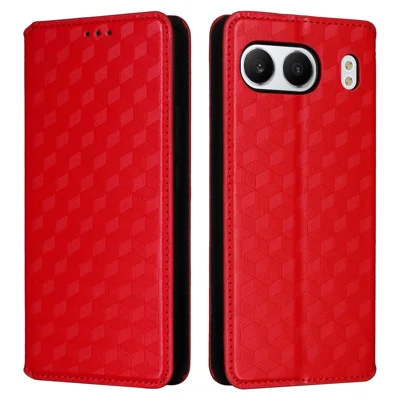 For OnePlus Nord 4 Wallet Case Rhombus Imprinted Leather Phone Cover - Red