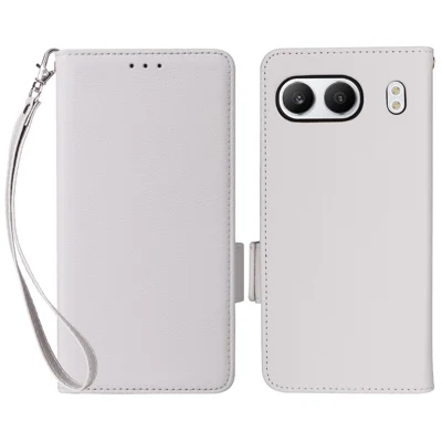 For OnePlus Nord 4 Case with Wrist Strap Litchi Texture PU Leather Wallet Phone Cover - White