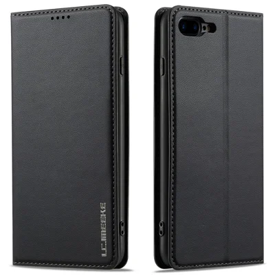 LC.IMEEKE L1 Series for iPhone 8 Plus / 7 Plus Case PU Leather Wallet Stand Protective Phone Cover - Black