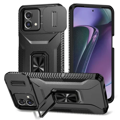 For Motorola Moto G Stylus 5G (2023) Case Camshield Kickstand TPU+PC Anti-Slip Phone Cover - Black