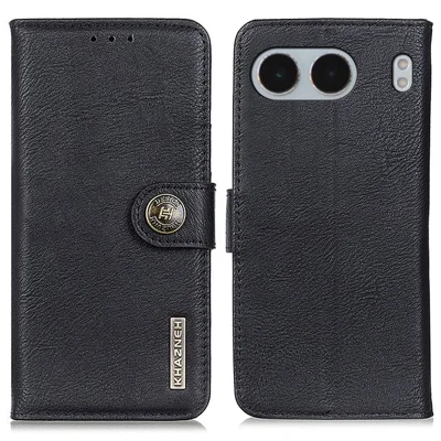 KHAZNEH For OnePlus Nord 4 Wallet Case Cowhide Texture Leather Flip Phone Cover - Black