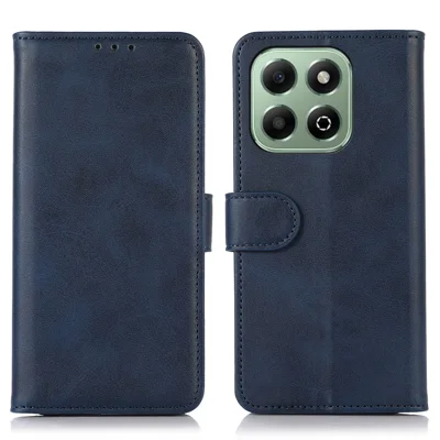 For Honor X6b 4G Case Cowhide Texture Leather Wallet Phone Cover with Stand - Blue