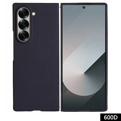 For Samsung Galaxy Z Fold6 5G Case 600D Fine Texture Aramid Fiber Phone Cover with Metal Lens Frame - Black