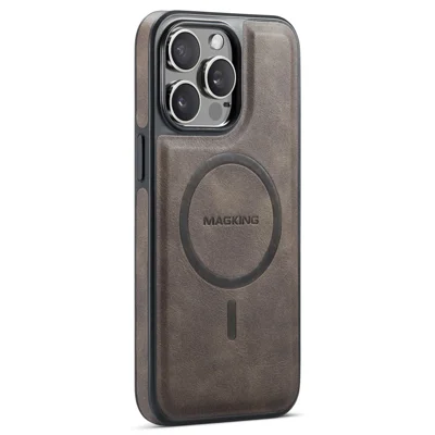 MAGKING K1 Series For iPhone 15 Pro Max Magnetic Case PC+TPU+PU Leather Shockproof Phone Cover - Coffee