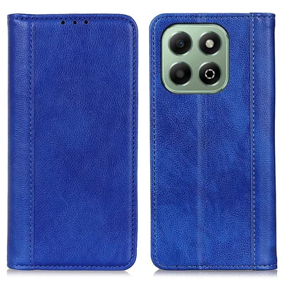 For Honor X6b 4G Stand Case Split Leather Litchi Texture Wallet Phone Cover - Blue