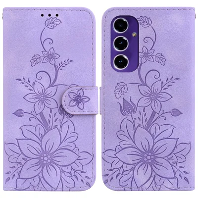 Voor Samsung Galaxy A16 5G / A16 4G hoesje met leliebloemprint Lederen telefoonhoes met standaard - Paars