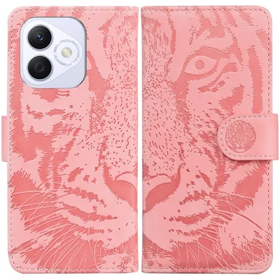 For Honor X60i 5G Case Tiger Imprint Leather Wallet Phone Cover - Pink