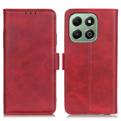 For Honor X6b 4G Case Stand Cowhide Texture PU Leather Phone Cover - Red