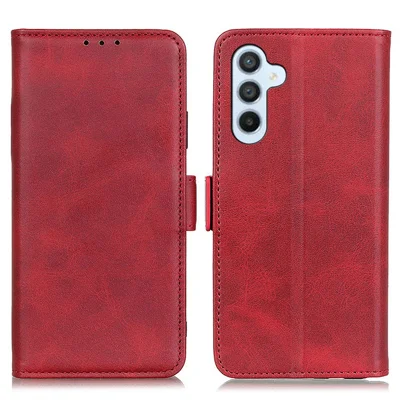 For Samsung Galaxy M35 5G Case Stand Cowhide Texture PU Leather Phone Cover - Red