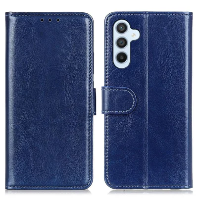 For Samsung Galaxy M35 5G Case Crazy Horse Texture PU Leather Phone Stand Cover - Blue