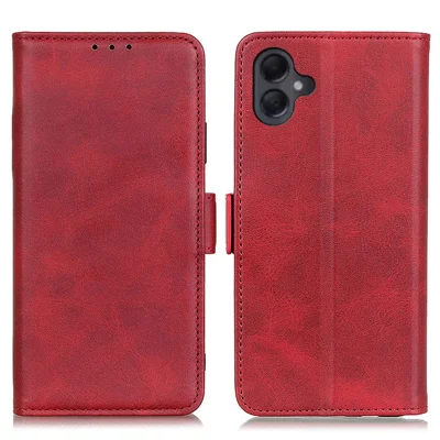 For Samsung Galaxy A06 4G Case Stand Cowhide Texture PU Leather Phone Cover - Red