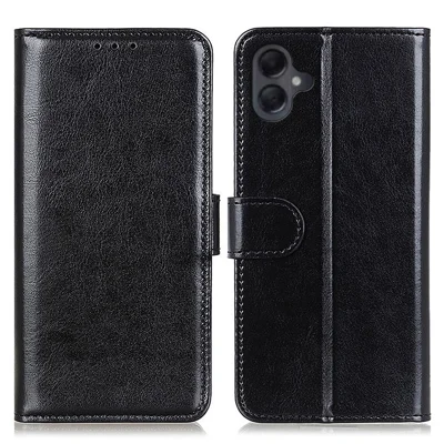 For Samsung Galaxy A06 4G Case Crazy Horse Texture PU Leather Phone Stand Cover - Black