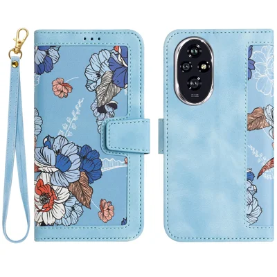 For Honor 200 5G Case PU Leather Floral Phone Cover with Card Slots - Baby Blue