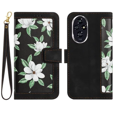 For Honor 200 5G Case PU Leather Floral Phone Cover with Card Slots - Black