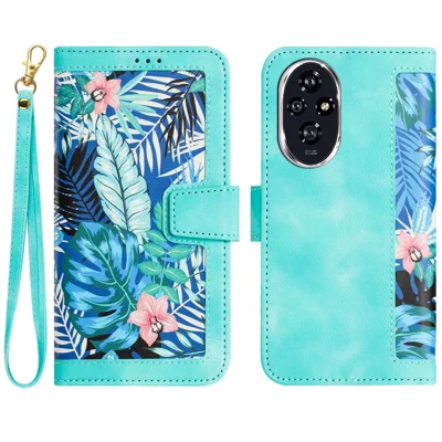 For Honor 200 Pro 5G Case PU Leather Floral Phone Cover with Card Slots - Green