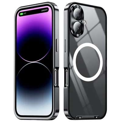 Voor iPhone 16 Hoesje Compatibel met MagSafe Metalen Frame Matte Telefoonhoes - Zwart