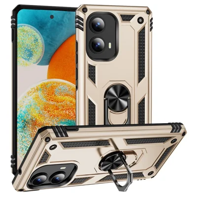 For Motorola Edge (2024) 5G Case PC+TPU Phone Cover with Rotary Ring Kickstand - Gold