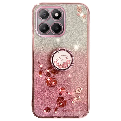 KADEM For Honor X6b 4G Case Ring Kickstand TPU Flowers Phone Cover Gradient Glitter - Rose Gold