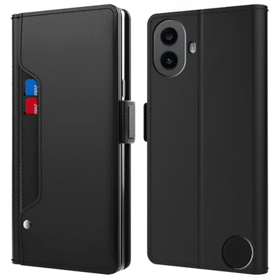 For Nothing CMF Phone 1 Case Stand PU Leather Phone Cover Card Holder Mirror - Black