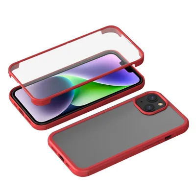 For iPhone 14 Single-sided Tempered Glass + TPU Phone Case Full Protection Anti-drop Cover - Red