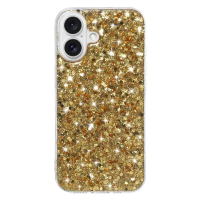 For iPhone 16 Case TPU Drop Protection Epoxy Glittery Sequins Phone Cover - Gold