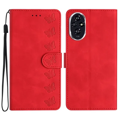 For Honor 200 Pro 5G Case Imprinted Butterfly Leather Wallet Phone Cover - Red