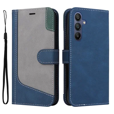 For Samsung Galaxy A18 5G / A18 4G A17 5G / A17 4G / A26 5G / A16 5G / A16 4G Case Flip Wallet Leather Phone Cover 3 Color Splicing - Blue