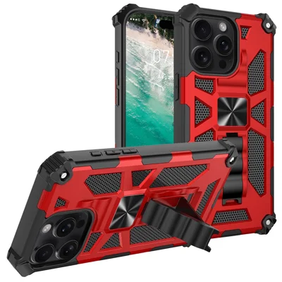 For iPhone 16 Pro Phone Case Kickstand Drop Protection PC + TPU Back Cover - Red