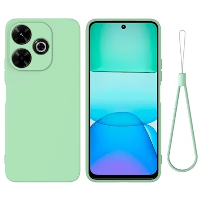 For Xiaomi Poco M6 Plus 5G Neo Case Anti-Drop Liquid Silicone Phone Cover with Strap - Green