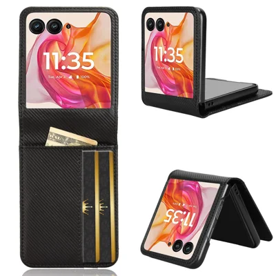 For Motorola Razr 50 Ultra 5G Case PU Leather+PC Card Holder Mobile Phone Cover - Black