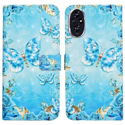 For Honor 200 Pro 5G Case 3D Creative Pattern PU Leather Stand Phone Cover - Blue Butterfly