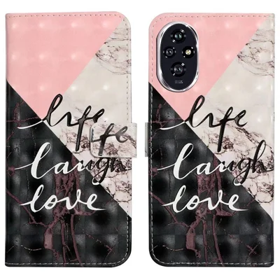 For Honor 200 Pro 5G Case 3D Creative Pattern PU Leather Stand Phone Cover - Tri-Color Marble