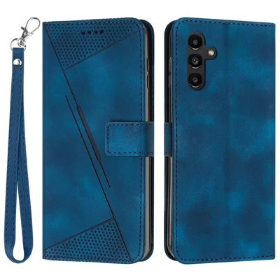 For Samsung Galaxy M35 5G Case Triangle Pattern Leather Phone Cover with Hand Strap Card Slots - Sapphire