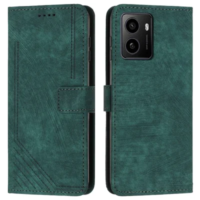 For HMD Pulse / Pulse+ / Pulse Pro Case Imprinted Lines Leather Phone Cover Bookstyle Folding Stand - Green
