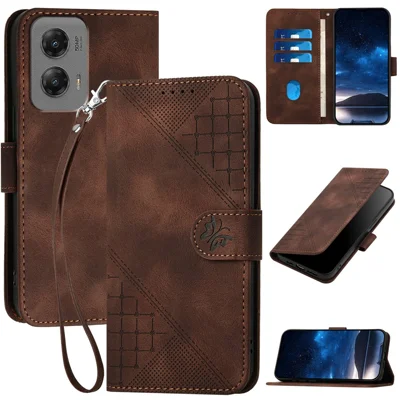 For Motorola Moto G Stylus 5G (2024) Leather Wallet Case Butterfly Flower Imprinted Phone Cover with Strap - Brown