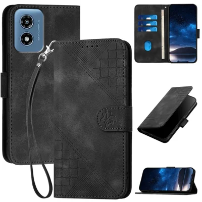 For Motorola Moto G Play 5G (2024) / Moto G 5G (2024) Leather Wallet Case Butterfly Flower Imprinted Phone Cover with Strap - Black
