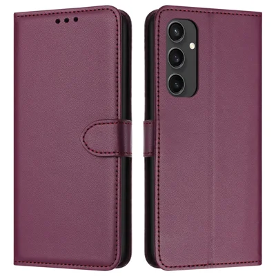 For Samsung Galaxy S24 FE Wallet Phone Case Leather Stand Cover with Strap - Purple