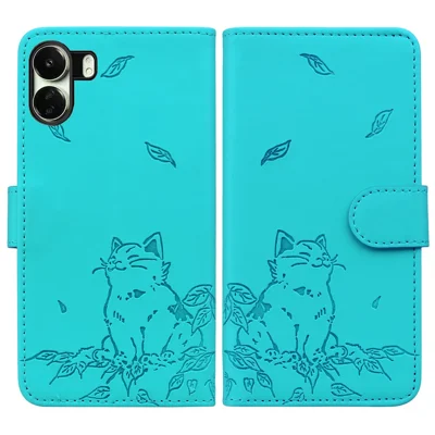 For Xiaomi Redmi 13C 4G / Poco C65 4G Case Wallet Cat Pattern Imprinted Leather Phone Cover - Lake Blue